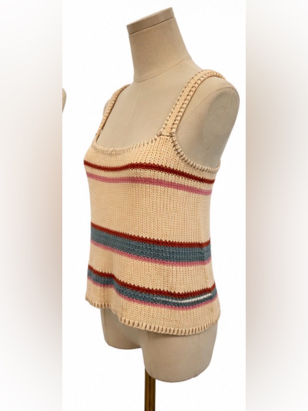 Rails Sienna Cream Rainbow Multi Striped Knit Tank Top Size L
